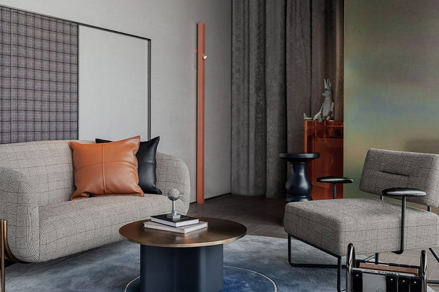 Modern - style hotel furniture sets, showcasing bedroom, living, dining & lounge areas. Sleek designs for upscale hospitality spaces.